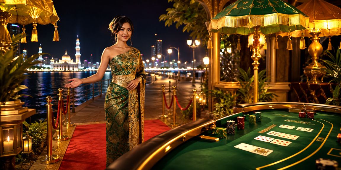 Meja baccarat live casino dengan dealer profesional dan kartu tersusun