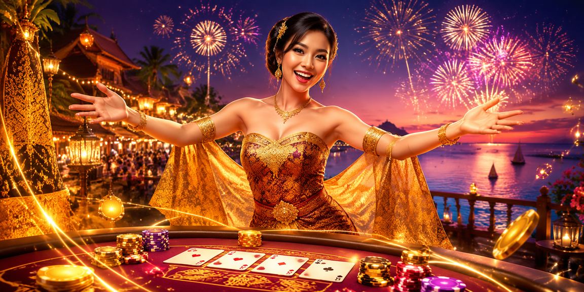 Suasana permainan baccarat di tepi pantai dengan meja kartu dan nuansa santai